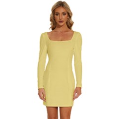 Short Bread Yellow	 - 	long Sleeve Square Neck Bodycon Velvet Dress