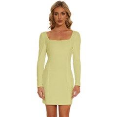 Yellow Iris	 - 	long Sleeve Square Neck Bodycon Velvet Dress by ColorfulDresses