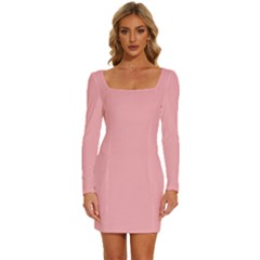 Light Pink	 - 	long Sleeve Square Neck Bodycon Velvet Dress