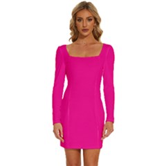 Magenta Pink	 - 	long Sleeve Square Neck Bodycon Velvet Dress by ColorfulDresses