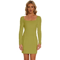 Brass	 - 	long Sleeve Square Neck Bodycon Velvet Dress