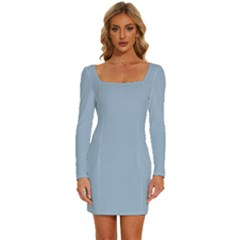 Cashmere Blue	 - 	long Sleeve Square Neck Bodycon Velvet Dress by ColorfulDresses