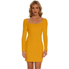 Orange Peel	 - 	long Sleeve Square Neck Bodycon Velvet Dress