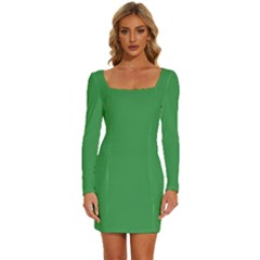 Clover Green	 - 	long Sleeve Square Neck Bodycon Velvet Dress