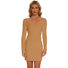 Persian Brown	 - 	long Sleeve Square Neck Bodycon Velvet Dress