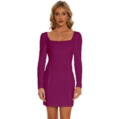 Plum Velvet	 - 	long Sleeve Square Neck Bodycon Velvet Dress