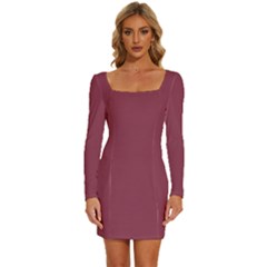 Quinacridone Magenta	 - 	long Sleeve Square Neck Bodycon Velvet Dress