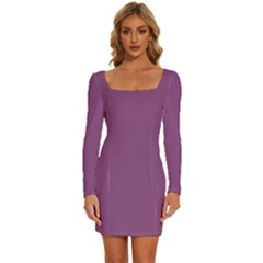 Razzmic Purple	 - 	long Sleeve Square Neck Bodycon Velvet Dress