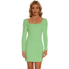 Granny Smith Apple Green	 - 	long Sleeve Square Neck Bodycon Velvet Dress by ColorfulDresses