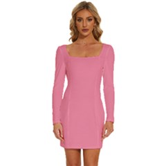 Thickle Me Pink	 - 	long Sleeve Square Neck Bodycon Velvet Dress