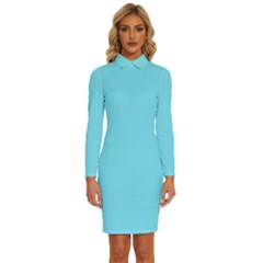 Arctic Blue	 - 	long Sleeve Shirt Collar Bodycon Dress