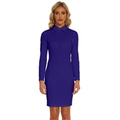 Berry Blue	 - 	long Sleeve Shirt Collar Bodycon Dress