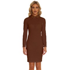 Cinnamon Brown	 - 	long Sleeve Shirt Collar Bodycon Dress