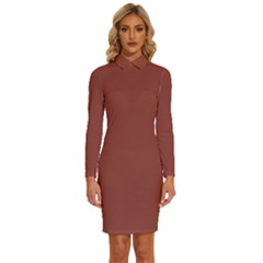 Chestnut Brown	 - 	long Sleeve Shirt Collar Bodycon Dress