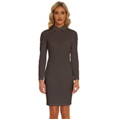 Dark Taupe Grey	 - 	long Sleeve Shirt Collar Bodycon Dress by ColorfulDresses