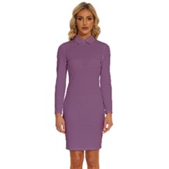 Antique Fuchsia Purple	 - 	long Sleeve Shirt Collar Bodycon Dress