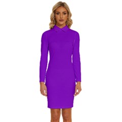 French Violet Purple	 - 	long Sleeve Shirt Collar Bodycon Dress