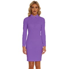 Iris Purple	 - 	long Sleeve Shirt Collar Bodycon Dress by ColorfulDresses