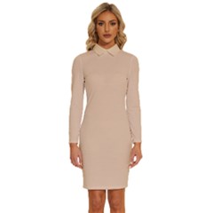 Desert Sand	 - 	long Sleeve Shirt Collar Bodycon Dress