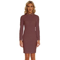 Bole Brown	 - 	long Sleeve Shirt Collar Bodycon Dress