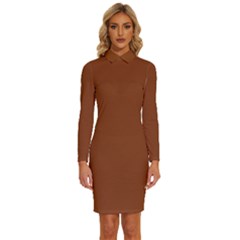 Fuzzy Wuzzy Brown	 - 	long Sleeve Shirt Collar Bodycon Dress