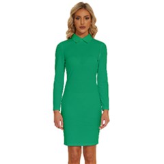 Jade Green	 - 	long Sleeve Shirt Collar Bodycon Dress