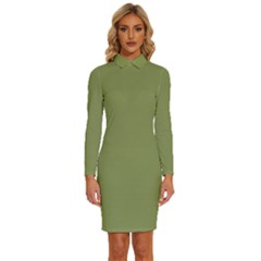 Light Moss Green	 - 	long Sleeve Shirt Collar Bodycon Dress