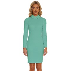 Lucite Green	 - 	long Sleeve Shirt Collar Bodycon Dress