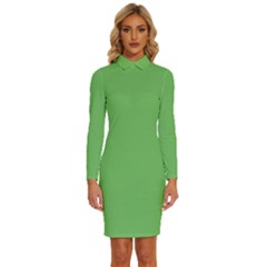 Mantis Green	 - 	long Sleeve Shirt Collar Bodycon Dress