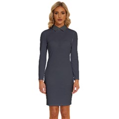 Anchor Grey	 - 	long Sleeve Shirt Collar Bodycon Dress