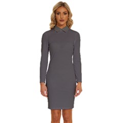 Dolphin Grey	 - 	long Sleeve Shirt Collar Bodycon Dress