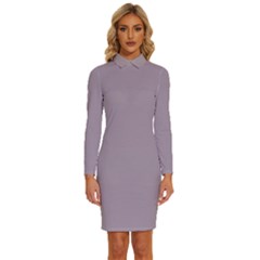 Heliotrope Grey	 - 	long Sleeve Shirt Collar Bodycon Dress