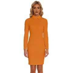 Dark Orange	 - 	long Sleeve Shirt Collar Bodycon Dress