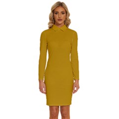 Dijon Orange	 - 	long Sleeve Shirt Collar Bodycon Dress