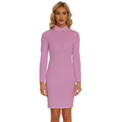 Kobi Pink	 - 	long Sleeve Shirt Collar Bodycon Dress