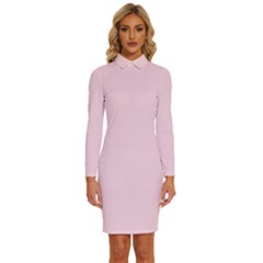 Mimi Pink	 - 	long Sleeve Shirt Collar Bodycon Dress