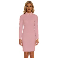 Misty Rose Pink	 - 	long Sleeve Shirt Collar Bodycon Dress