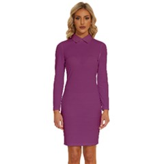 Glistening Grape Purple	 - 	long Sleeve Shirt Collar Bodycon Dress