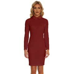 Berry Red	 - 	long Sleeve Shirt Collar Bodycon Dress