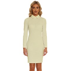 Lemon Chiffon Yellow	 - 	long Sleeve Shirt Collar Bodycon Dress