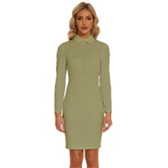 Khaki	 - 	long Sleeve Shirt Collar Bodycon Dress