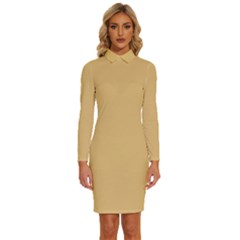 Latte	 - 	long Sleeve Shirt Collar Bodycon Dress