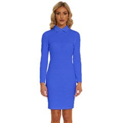 Screeming Blue	 - 	long Sleeve Shirt Collar Bodycon Dress