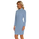 Powder Blue	 - 	Long Sleeve Shirt Collar Bodycon Dress View2