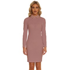 Rose Dawn Brown	 - 	long Sleeve Shirt Collar Bodycon Dress by ColorfulDresses