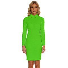 Nebula Green	 - 	long Sleeve Shirt Collar Bodycon Dress