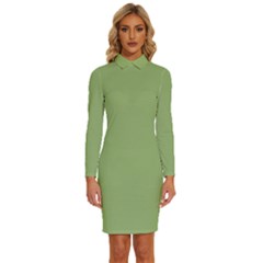 Olivine Green	 - 	long Sleeve Shirt Collar Bodycon Dress