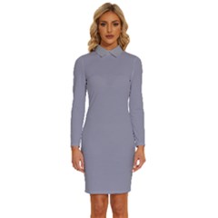 Manatee Grey	 - 	long Sleeve Shirt Collar Bodycon Dress by ColorfulDresses