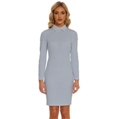 Metallic Silver	 - 	long Sleeve Shirt Collar Bodycon Dress