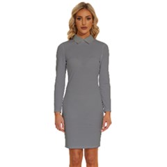 Old Silver Grey	 - 	long Sleeve Shirt Collar Bodycon Dress